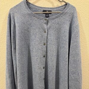 Lands' End Heathered Blue Cardigan 100% cashmere